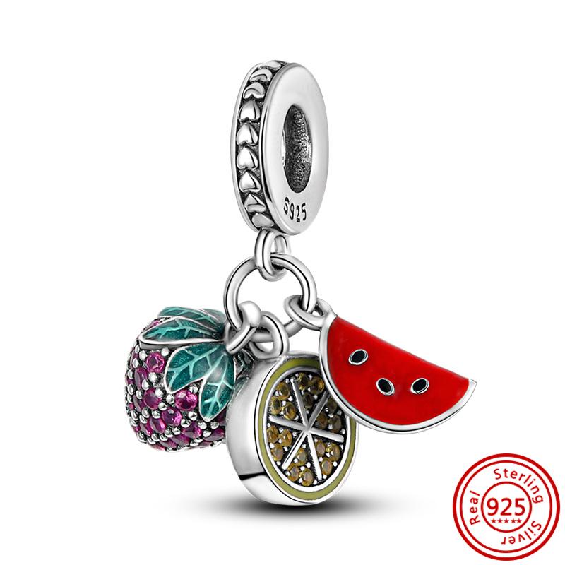 New 925 Sterling copper Butterfly Flower Strawberry Four Leaf Clover Pendant Lucky Beads Fit Pantaro Charms Bracelet DIY Zircon