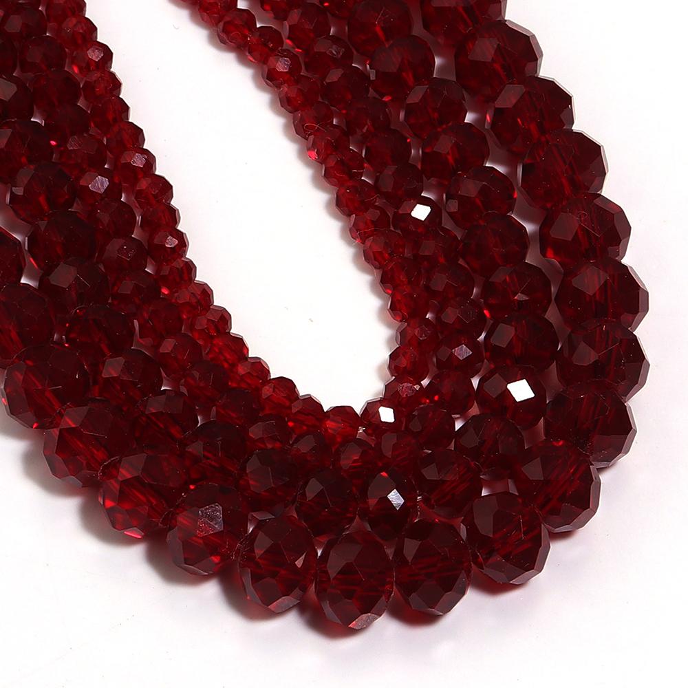 1 Strand Faceted Crystal Beads Deep Red Glass Loose Spacer Beads For Jewelry Making DIY Necklace Bracelets Accessories 3/4/6/8mm