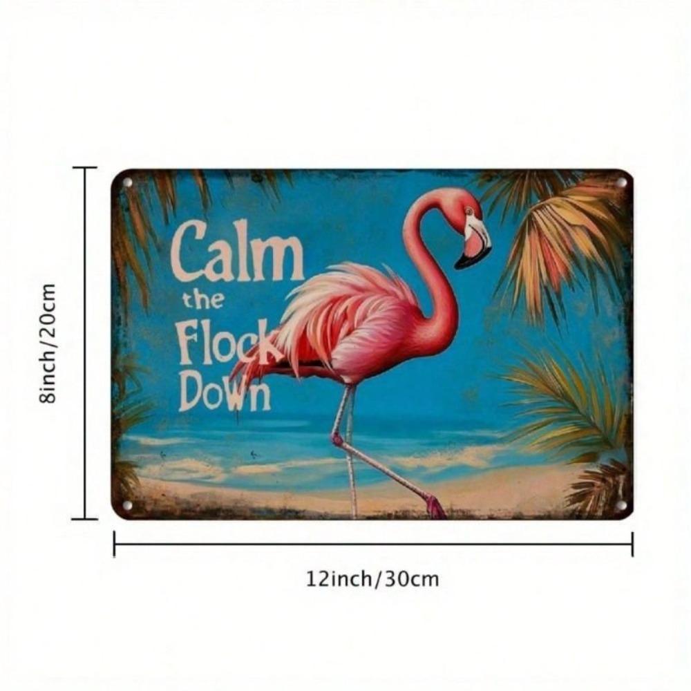Metal Wall Art Vintage Flamingo Poster Pre Drilled Iron Sign 12x8 Inch for Bar
