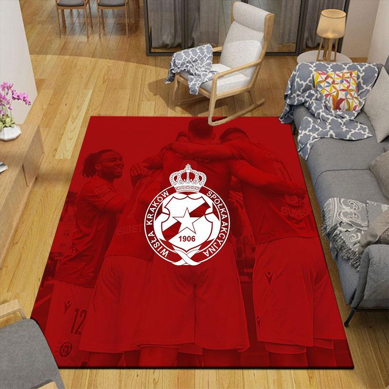 Wisla Krakow Logo Flannel Printed Carpet, Home Sofa Decoration for Living Room & Bedroom, Non‑Slip Play Flannel Floor Mat for Game Room