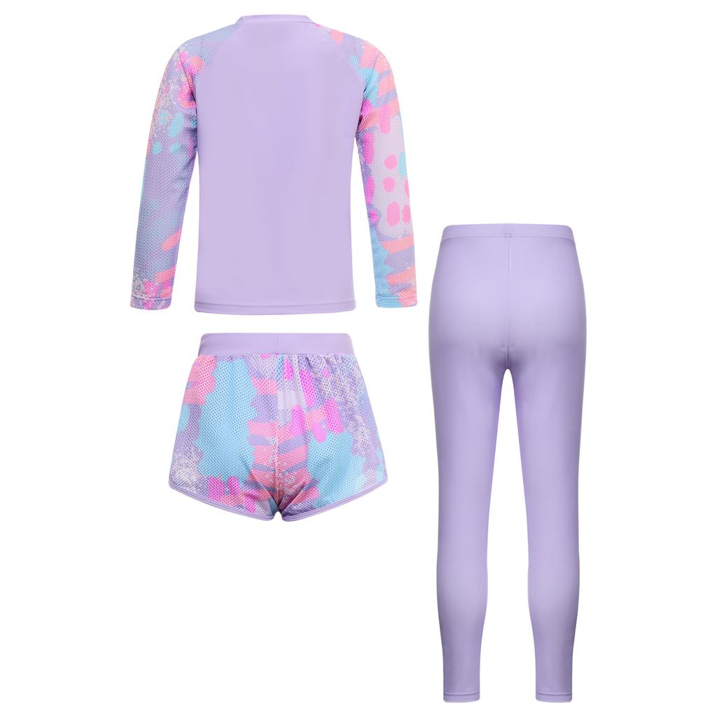 Kids Tie Dye Swim Set Long Sleeve Rash Guard Top Swim Shorts UV Protective Pants Sun Safe Beachwear