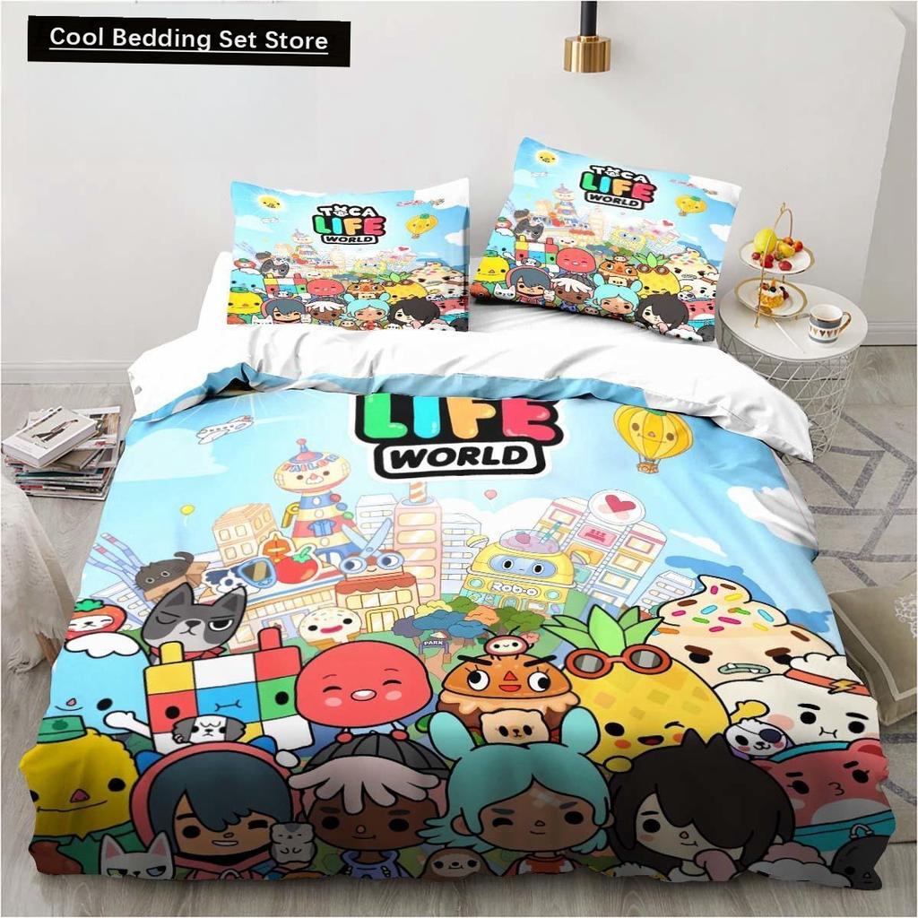 New 3D Cartoon Game Toca Life World Bedding Set Duvet Cover Bed Set Quilt Cover Pillowcase Comforter King Queen Size Boys Adult
