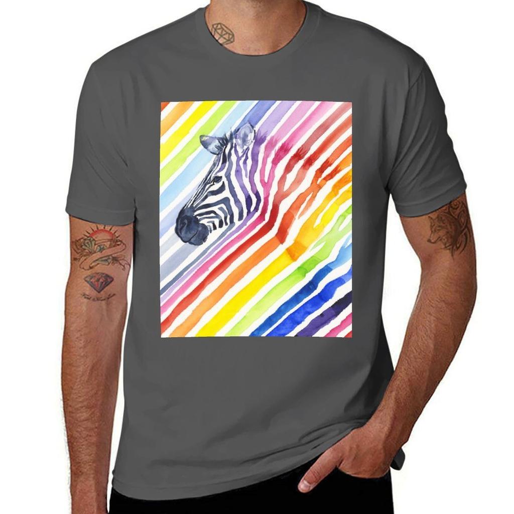 Rainbow Zebra Stripes Tshirt High Elasticity Sports Tee Shirt