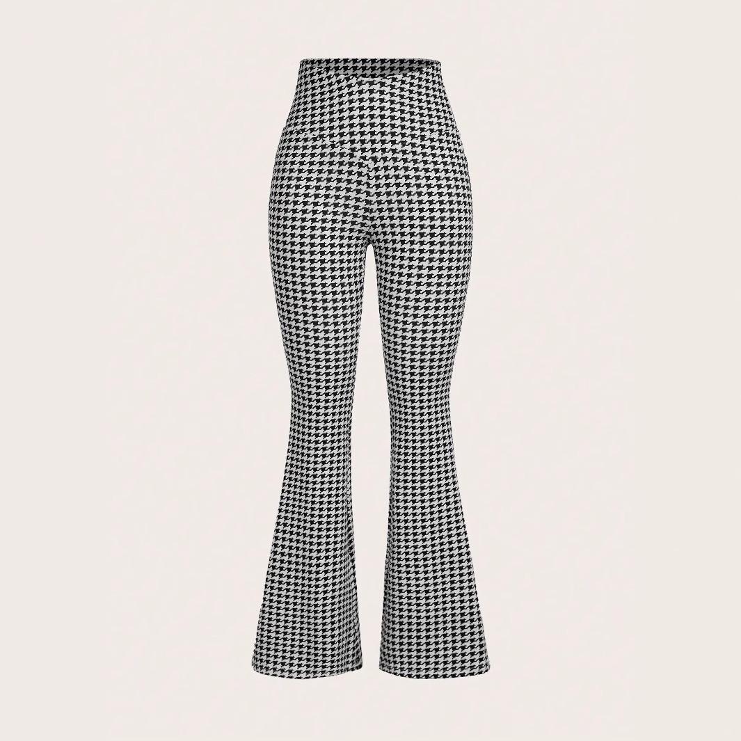 

In-Stock: Women s European & American Plaid Slimming Casual Micro-Flare Pants S