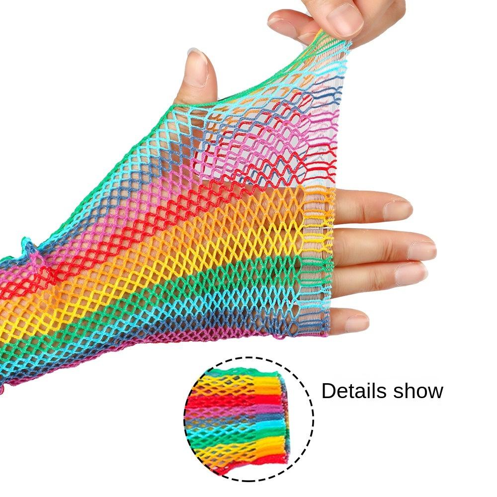Highly Elastic Hollow Mesh Gloves Rainbow Long Gloves Hot Sale Evening Prom Decor Colorful