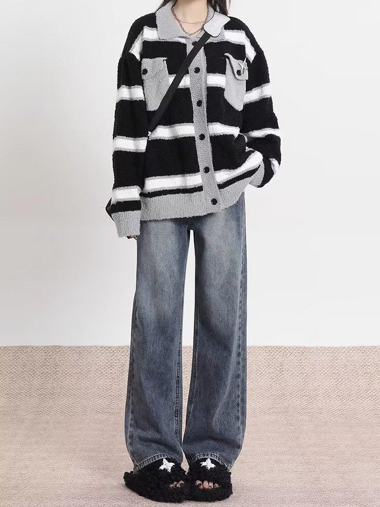 

Женские джинсы на весну 2025 года в стиле ретро, широкие, с высокой талией - стройнящие, прямые, свободные, драпирующиеся, длиной в пол M