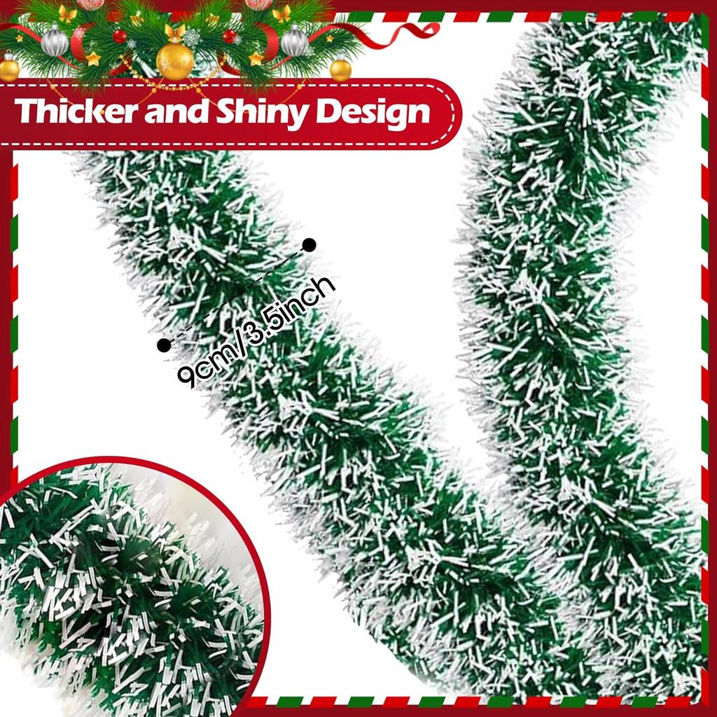 1-4pcs 2 Meters Green Silver Christmas Garland Twist Hanging Swag for Christmas Tree Decorations Party Outdoor Home Xmas Decor