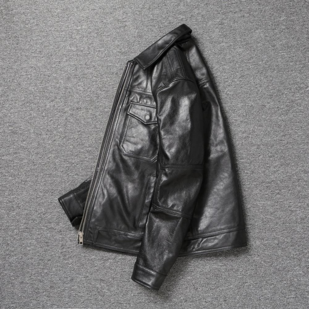 Chinese Size Men Leather Jacket Uncoated Goatskin Leather Soft Slim Spring Autumn