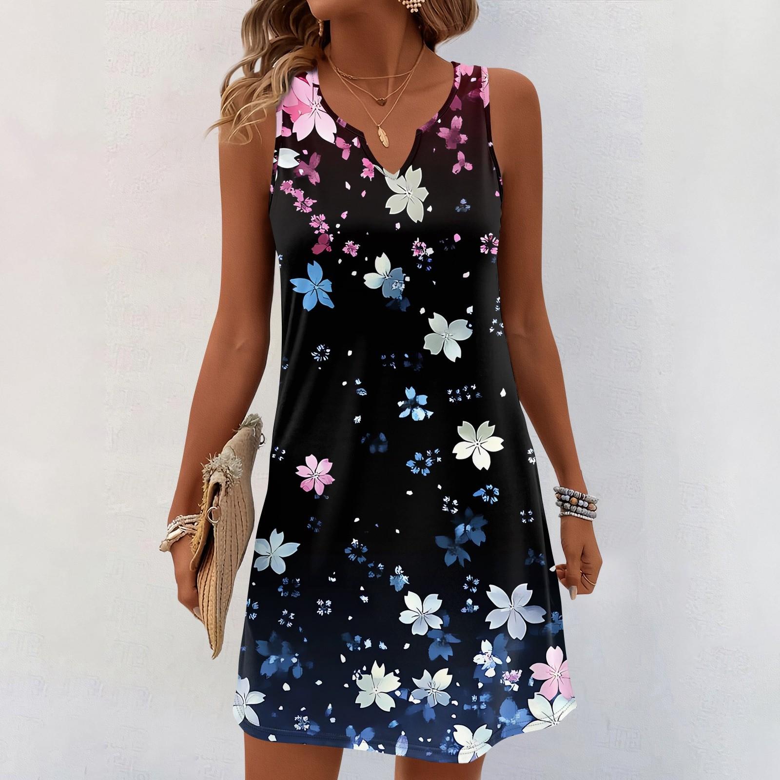 

Женские летние платья с V-образным вырезом и принтом без рукавов Сарафан Повседневное платье XL