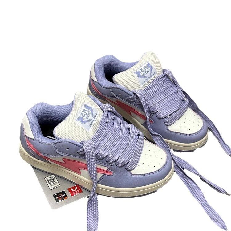 Girl powder retro small lightning bread shoes women's ins tide niche design sense skateboard shoes versatile casual shoes