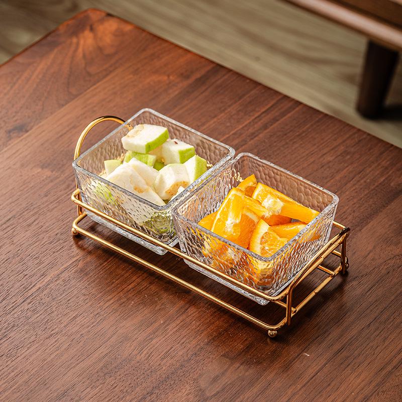 Covered Glass Grid Partition Fruit and Snack Plate for Bars and Clubs