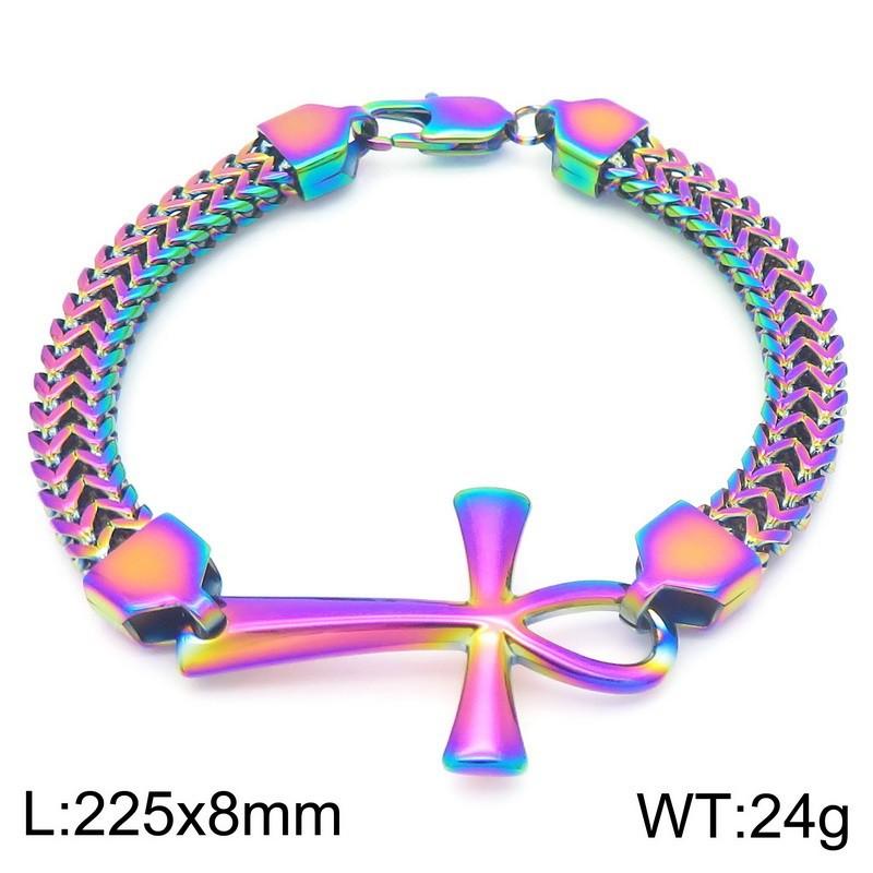 Rock Hip Hop Double Row Braided Chain Jewelry, Vintage Personality Splicing Titanium Steel Ancient Egyptian Cross Men'S Bracelet