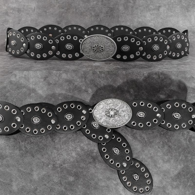 Wide Belt For Women Grommet Waist Chain Belt Discs Chain Belly Chain For Dress Western Oval Belt Waist Chain
