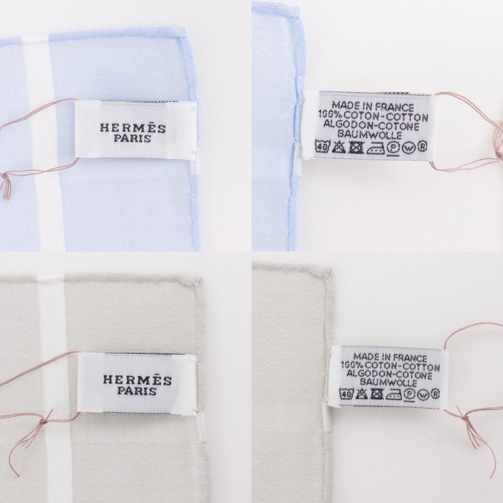 Hermes Jacquard H Handkerchief Handkerchief 2 Pieces Set Gray / Light Blue Cotton Mens Used