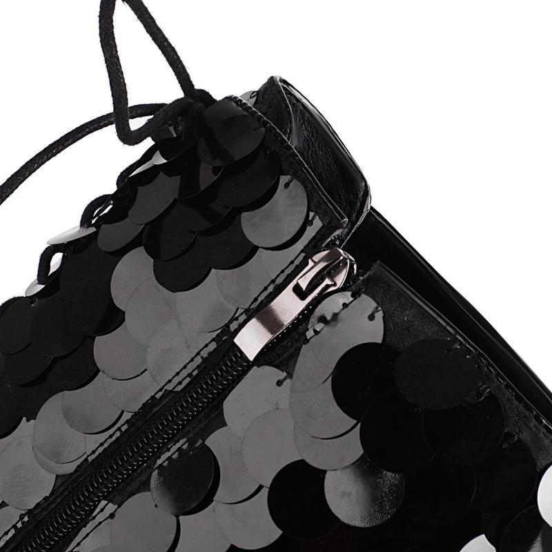 Fashion Women's New Round Head Lace up Sequin Thick Bottom Large and Calf High Barrel Mar Mid heeltin Boots