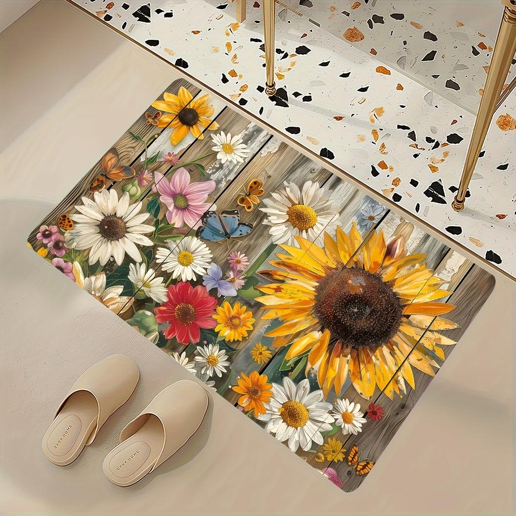 1Pcs Sunflower Floret Pattern Floor Mat Modern Kitchen polyester Rug Non-Slip Colorful Indoor Carpet, For Home Bathroom Bedroom Living Room Decor