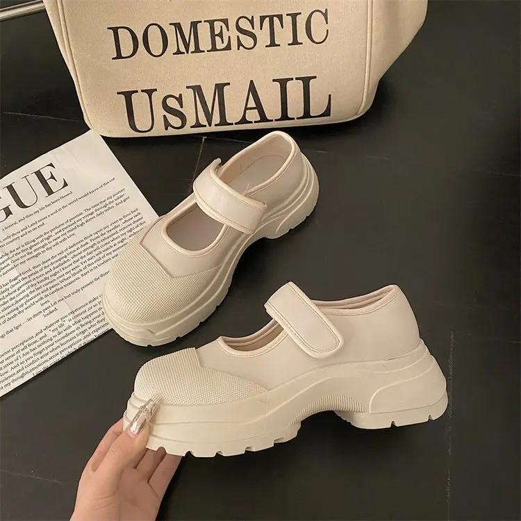 Fashion Retro Sle Versatile Large Head Mary Jane Sports Oes for Women Casual White Sneakers  Tape Nurse Oes Faionable Flats