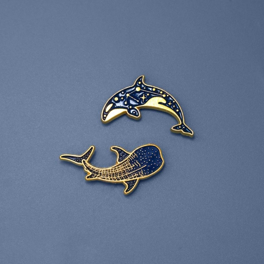 2 pcs Light Luxury Whale Dolphin Brooch Animal Fish Shaped Metal Badge Whale Dolphin Badge  Female