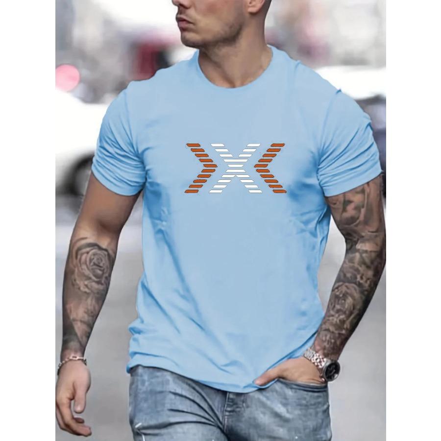 Men's Summer 100% Cotton Fashion Pattern Printed Loose Large Casual Round Neck Short Sleeve T-shirt Casual Letter Pattern Tops