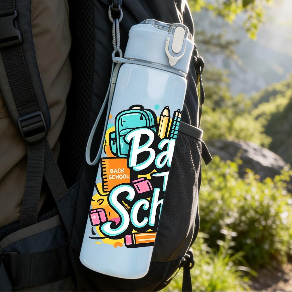 1PC Colorful Back To School Theme 750ml Color Plastic Sports Water Bottle Leakproof Flip Straw Lid Suitable for Sports Office Home Use