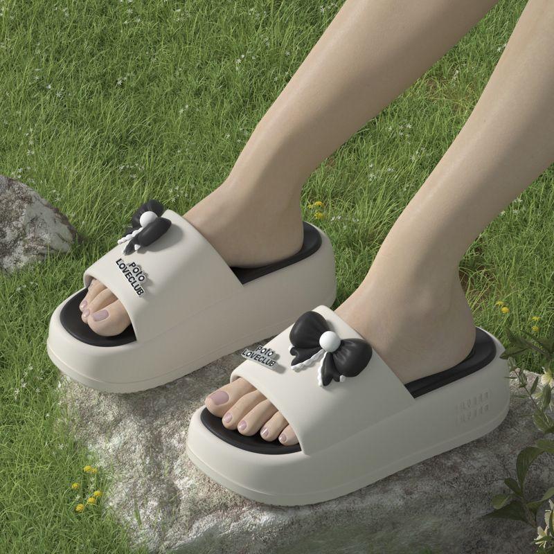 2025 Ladies Chunky Platform Slippers Woman High Heels Flat Sandals Thick Sole Lovely Bow-tie Flip Flops Female Eva Cloud Slides