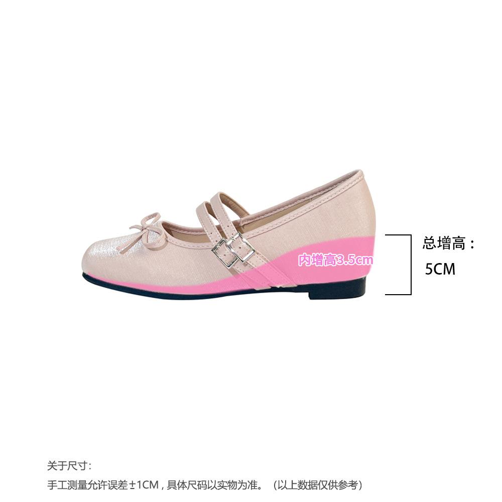 Augmentation de la hauteur intérieure Chaussures simples argentées françaises pour femmes Bout carré Nœud Ouverture légère Été Luxe léger Sens élevé Sangle Mots Mary Jane