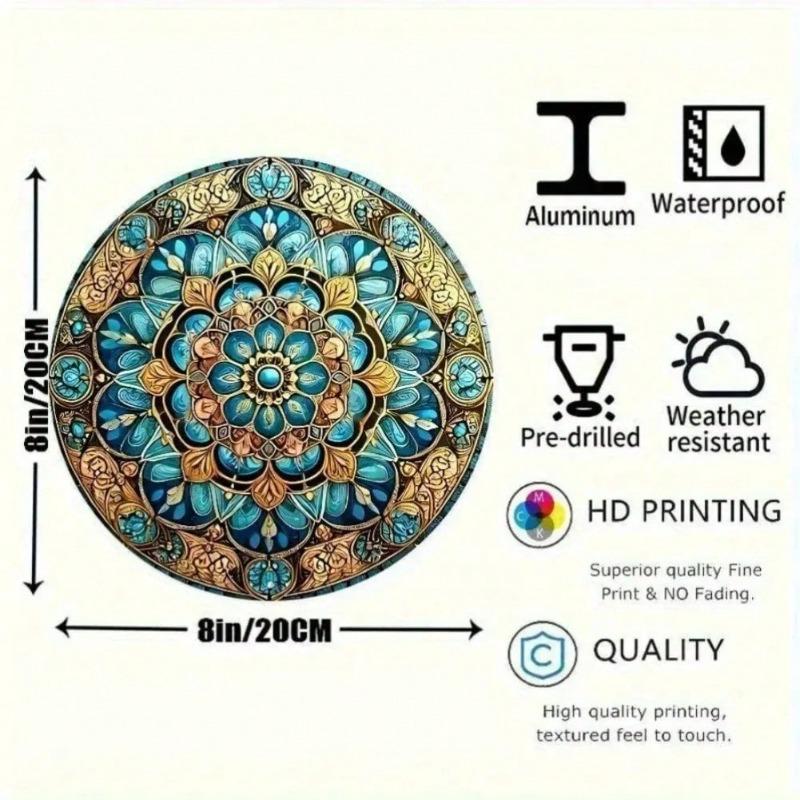 Metal Wall Art Mandala Decor Floral Lightweight Flat 2D Green Gold Brown Black