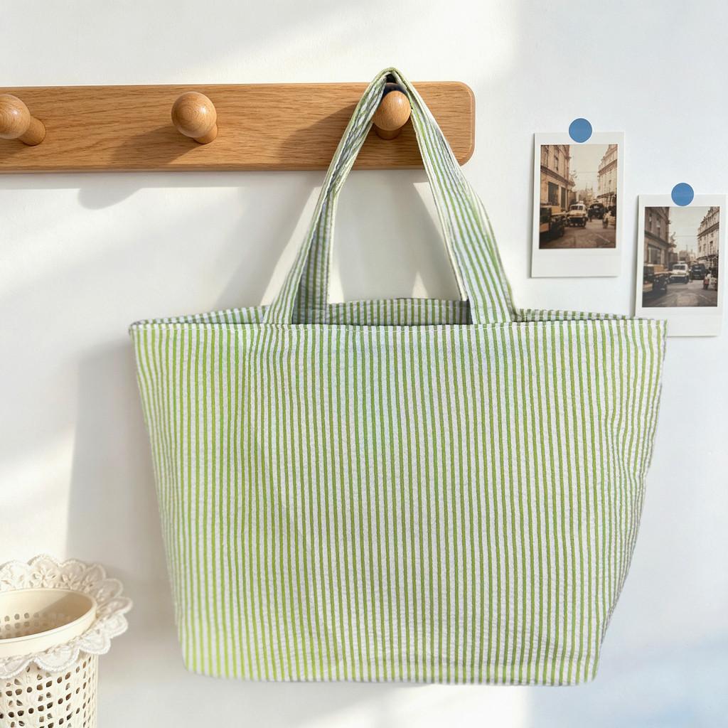 Striped Bag For Women Large Capacity Retro Casual Polyester Fashion Handbag For Daily Use