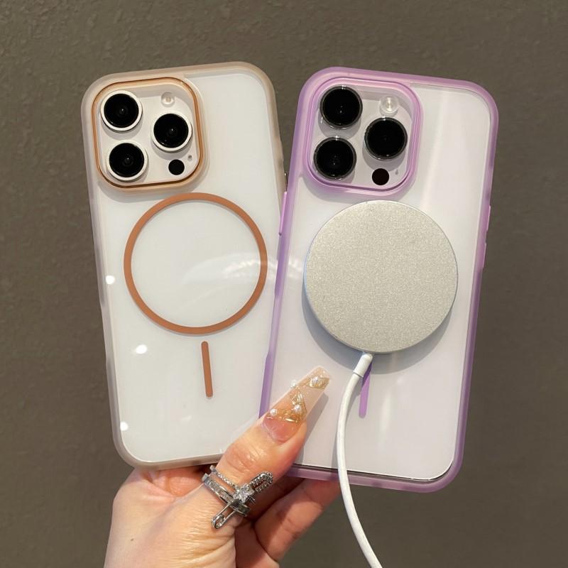 Transparent For Magsafe Case for iPhone 16 11 12 13 14 15 Pro Max Plus Shockproof Wireless Charging Simple Clear Phone Cover