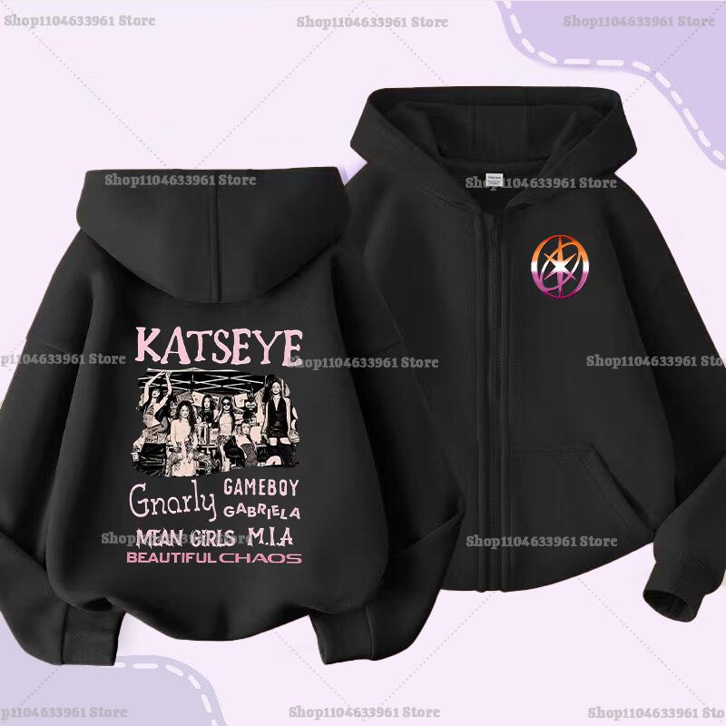Katseye Children Cardigan Coat Girls Baby Sweet Hooded Zipper Jacket Fashion Kid Sweatshirt Cute Clothes Top Anime Birthday Gift