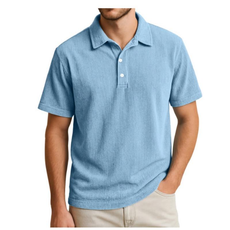 Mens Casual Ribbed Short Sleeve Polo Shirt S синий