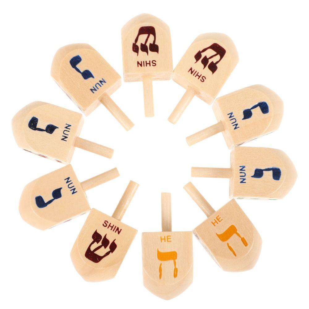 10Pcs 10 Pcs Spinning Top Toy Children Gits Wooden Crafts Wooden Spinning Dreidel  Table Decorations