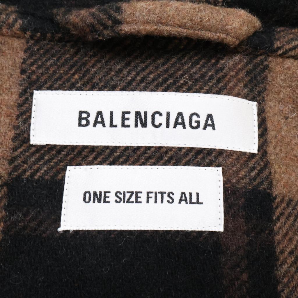 BALENCIAGA [Good condition/Domestic regular/21AW] 661436 Check Fringed Wool Twill Coat Gingham check twill coat ONE BrownUsed