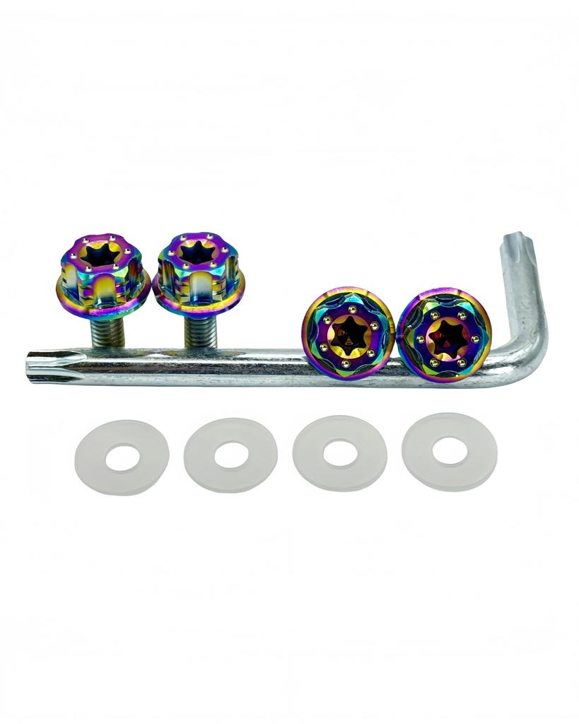 Kuroobaa Titanium Car License Plate Bolts Anti-Theft Screws with L Wrench M6*15mm Set of 4 (Rainbow)