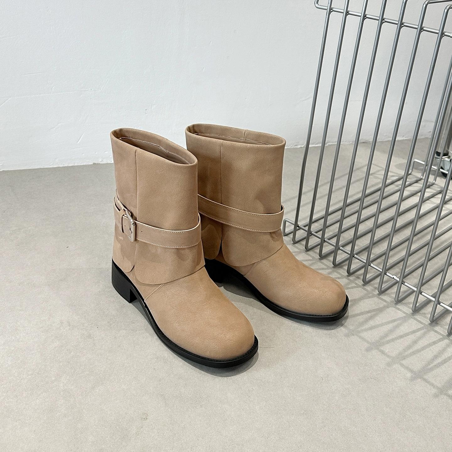 

Zhongjia~ Thick-soled heightening short boots for women s 2025 autumn new western jeans tube boots thick heel short Martin boots 40