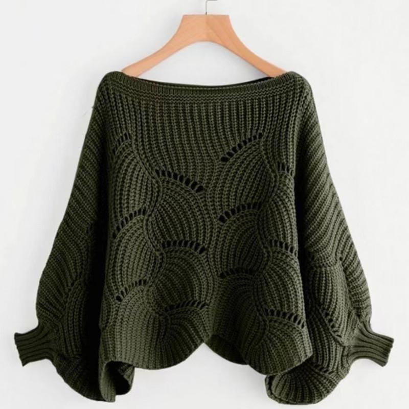 2023 Autumn Women's Loose Long-Sleeve Hollow-Design Pullover Sweater & Versatile Fashion Shawl