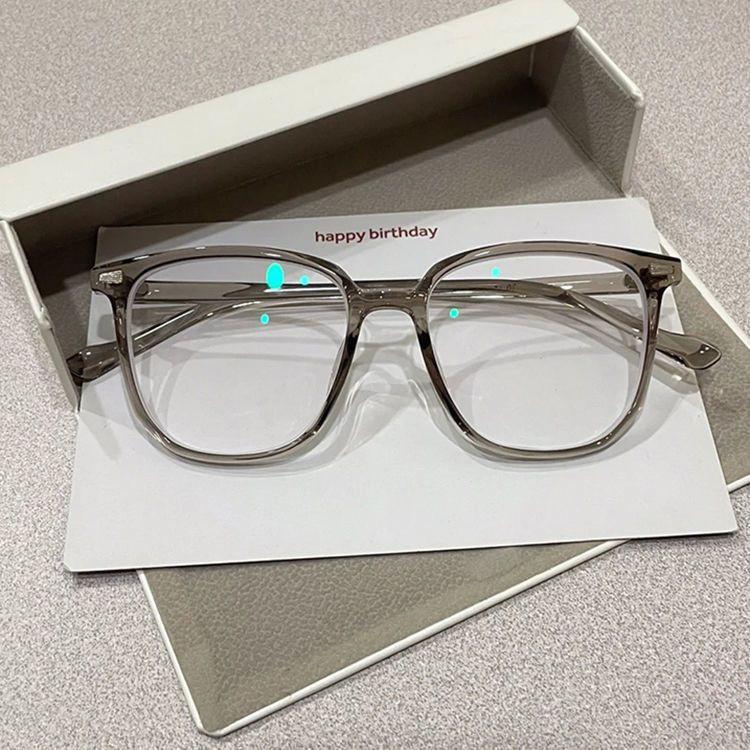 

Fashionable trendy large-frame glasses for women High-end natural look anti-blue light tea-colored glasses that make the face appear smaller 【No lenses】 Empty gla