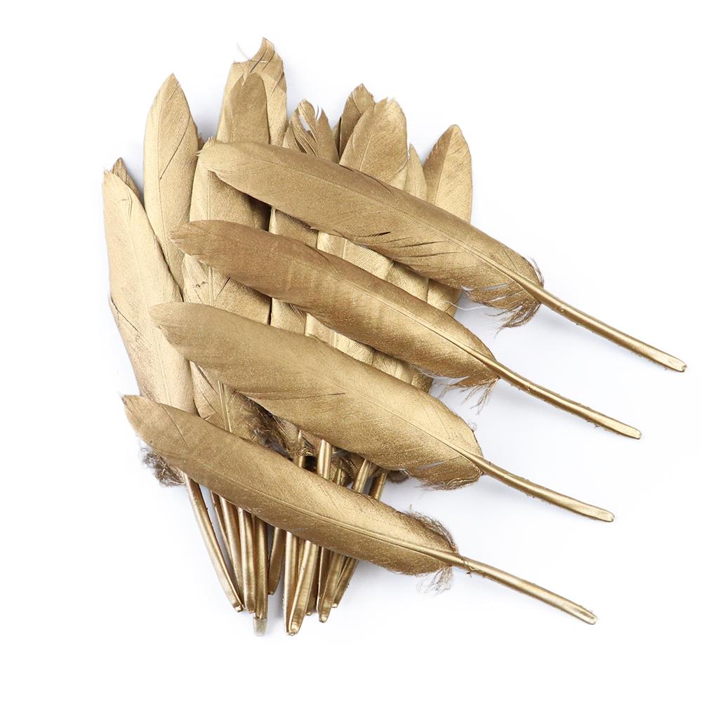 10-500 Gold Goose Rooster Feathers For Crafts Wedding Party Home Decoration Jewelry Making Plumes Diy Supplies