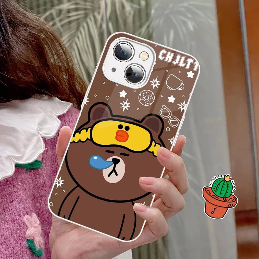 B-BrownS Bear C-ConyS Phone Case Tempered Glass For iphone 14 13 12 11 Pro Mini XS MAX 14Plus X XS XR Fundas