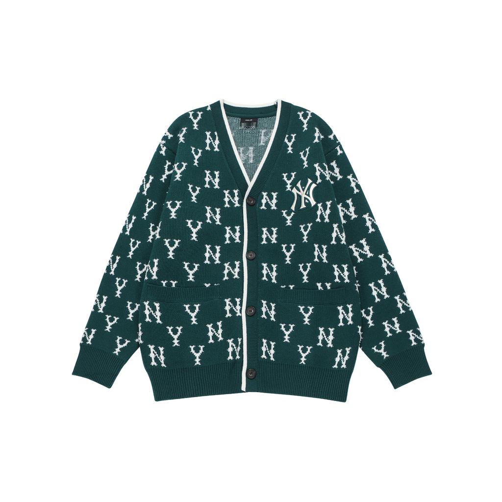 MLB FW22 Vintage All Over Logo Button Long Sleeve Sweater Unisex sweater Dark-Green 3AKCM0124-50GND