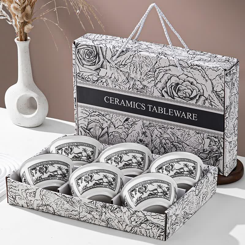 Ru Han Black Rose Ceramic Dinnerware Set