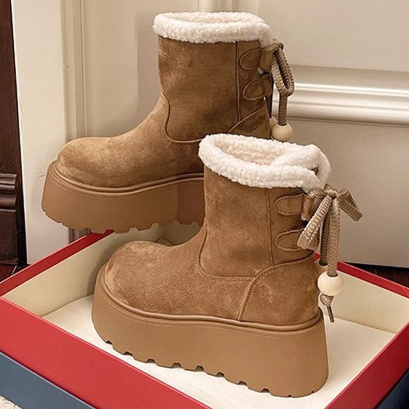 Women's Thick Bottom Hairy Mouth Winter Lightweight Warm Padded Snow Boots Non-slip Wear-resistant Casual Sneakers Cotton Boots