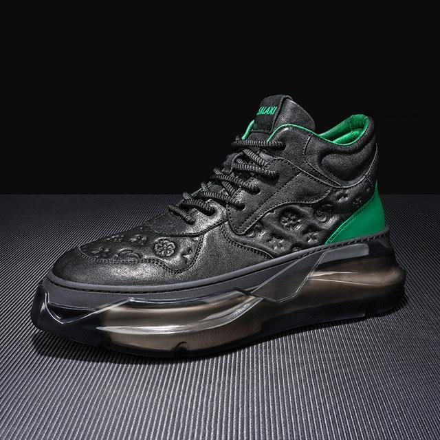 

Мужская обувь зимняя новая кожаная обувь темно-черного цвета с высоким берцем Мужская обувь для скейтбординга Трендовая спортивная повседневная обувь Увеличить обувь 38 чёрный