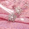 Silver Plated Leaf Snowflake CZ Stud Earrings, Sparkling Nature-Inspired Crystal Studs for Women