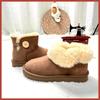 Fashion One Button Low Cut, High-end Quality 2-in-1 Genuine Leather, Real Wool, Sheepskin Fashionable and Warm Chestnut Thick Snow Boots