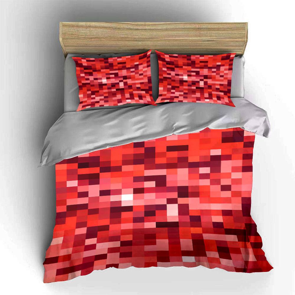 Rotes pixeliges Quadratmuster. Bettwäsche-Sets Bettbezug-Sets Bettbezüge Kissenbezüge(1 * Bettbezug 2 * Kissenbezüge ohne Bettdecke)