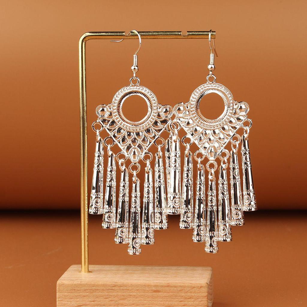 Retro Miao Silver Tassel Earrings: Ethnic Yunnan Long Dangle Women's Jewelry