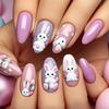 24PCS Almond Fake Nails Cute Cartoon Rabbit Simple French Purple Nail Tips Reusable Acrylic Press On Nails for Women with Charms