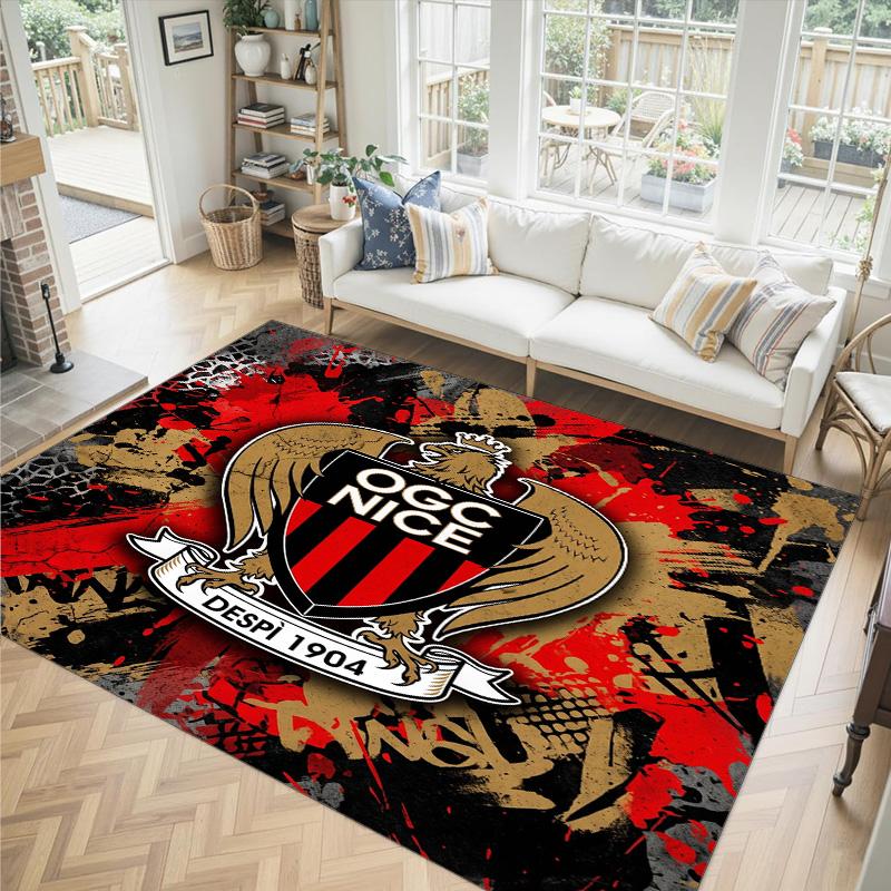OGC Nizza FC Design Kristall Samt Teppich Gemütlich Nicht?Rutschfester Teppich mit Aufdruck für Schlafzimmer Wohnzimmer Eingang
