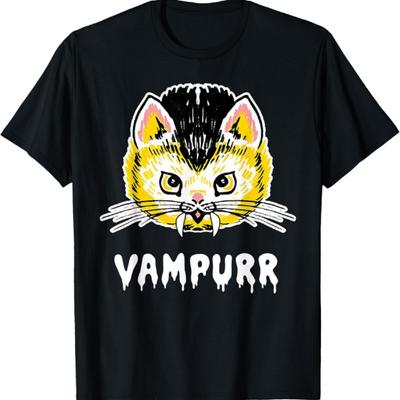 Halloween Vampire Dracula Fanged Cat Vampurr Myth Fantasy T-Shirt